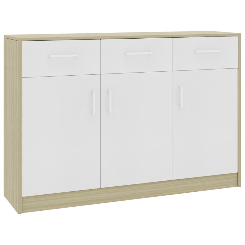 vidaXL Aparador madera contrachapada blanco roble Sonoma 110x30x75 cm vidaXL Aparador madera contrachapada blanco roble Sonoma 110x30x75 cm