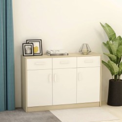 vidaXL Aparador madera contrachapada blanco roble Sonoma 110x30x75 cm