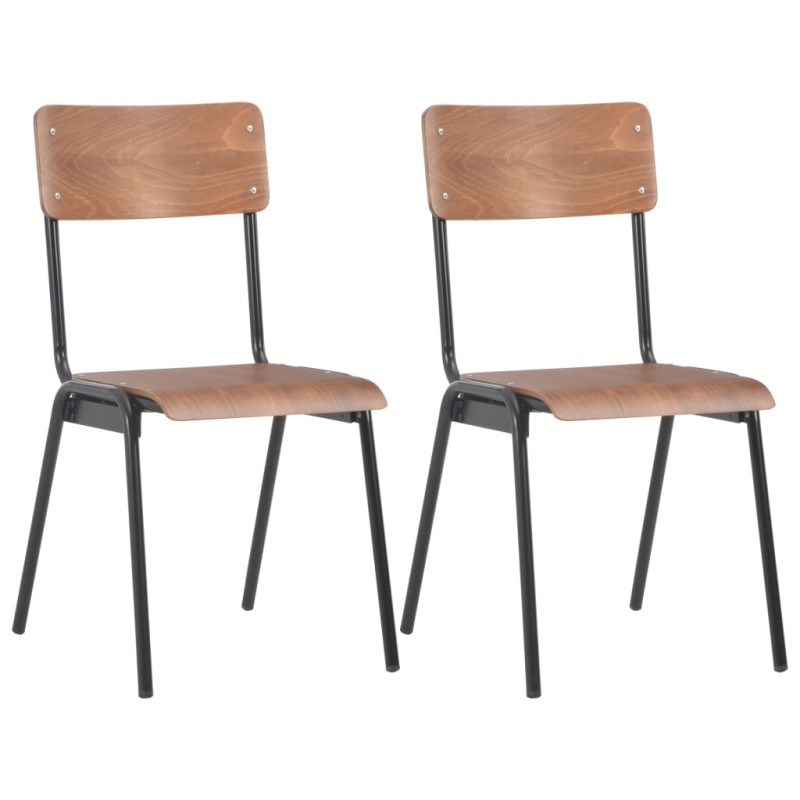 vidaXL Sillas de comedor 2 uds madera contrachapada y acero marrón vidaXL Sillas de comedor 2 uds madera contrachapada y acero marrón