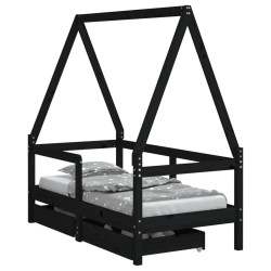 vidaXL Estructura de cama niños con cajones madera pino negro 70x140cm