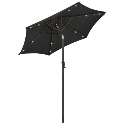 vidaXL Sombrilla con luces LED aluminio negra 200x211 cm