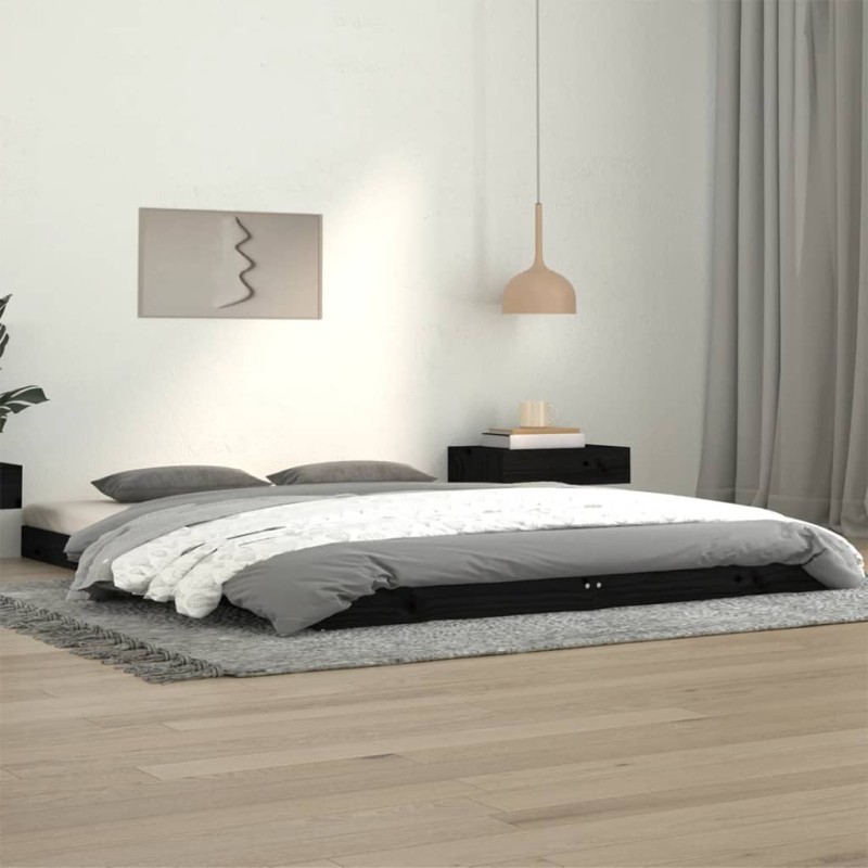 vidaXL Estructura de cama de madera maciza de pino negro 140x190 cm vidaXL Estructura de cama de madera maciza de pino negro 140x190 cm