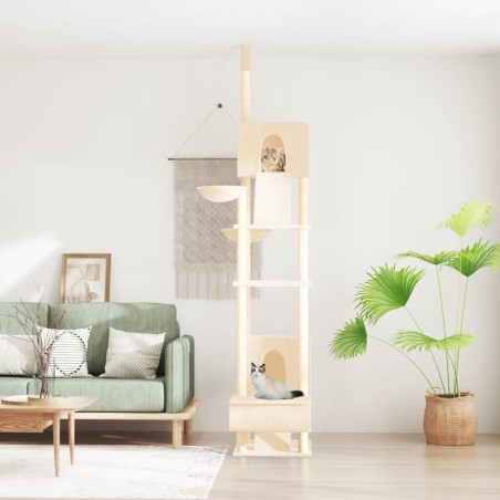 vidaXL Árbol rascador para gatos de suelo a techo crema 277-303 cm