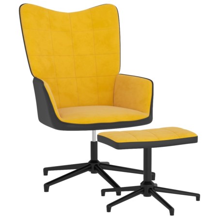 vidaXL Silla de relajación reposapiés terciopelo PVC amarillo mostaza