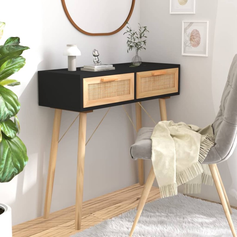 vidaXL Mesa consola madera pino maciza ratán natural negro 80x30x75 cm vidaXL Mesa consola madera pino maciza ratán natural negro 80x30x75 cm