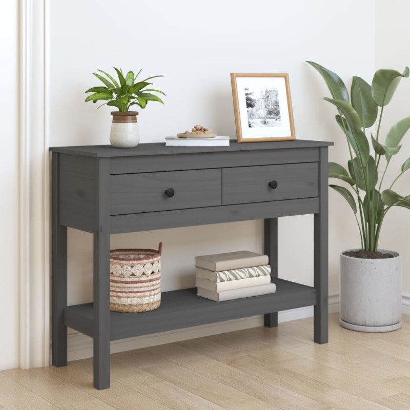 vidaXL Mesa consola de madera maciza de pino gris 100x35x75 cm vidaXL Mesa consola de madera maciza de pino gris 100x35x75 cm