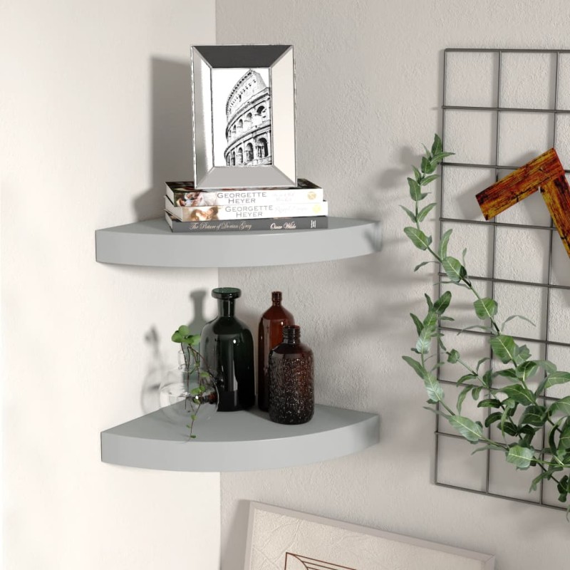 vidaXL Estantes flotantes de esquina 2 uds MDF gris 25x25x3,8 cm vidaXL Estantes flotantes de esquina 2 uds MDF gris 25x25x3,8 cm
