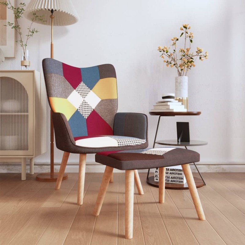 vidaXL Silla de relajación con reposapiés tela patchwork vidaXL Silla de relajación con reposapiés tela patchwork