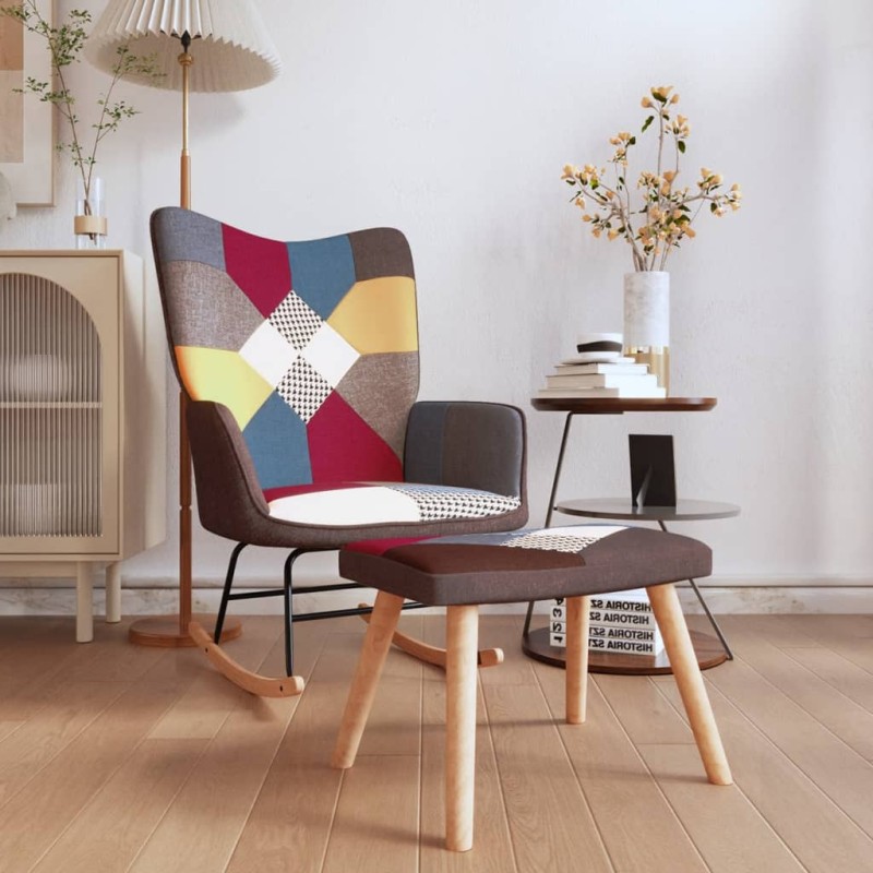 vidaXL Silla mecedora con reposapiés tela patchwork vidaXL Silla mecedora con reposapiés tela patchwork
