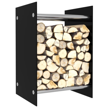 vidaXL Leñero de vidrio negro 40x35x60 cm