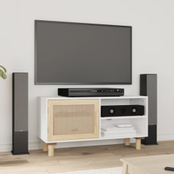 vidaXL Mueble para TV madera maciza pino y ratán natural 80x30x40 cm