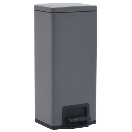 vidaXL Cubo basura con pedal antihuellas 30L gris acero inoxidable