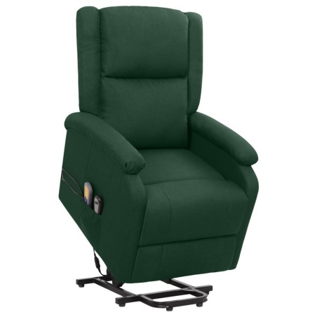vidaXL Sillón de masaje elevable tela verde oscuro