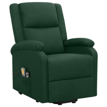 vidaXL Sillón de masaje elevable tela verde oscuro