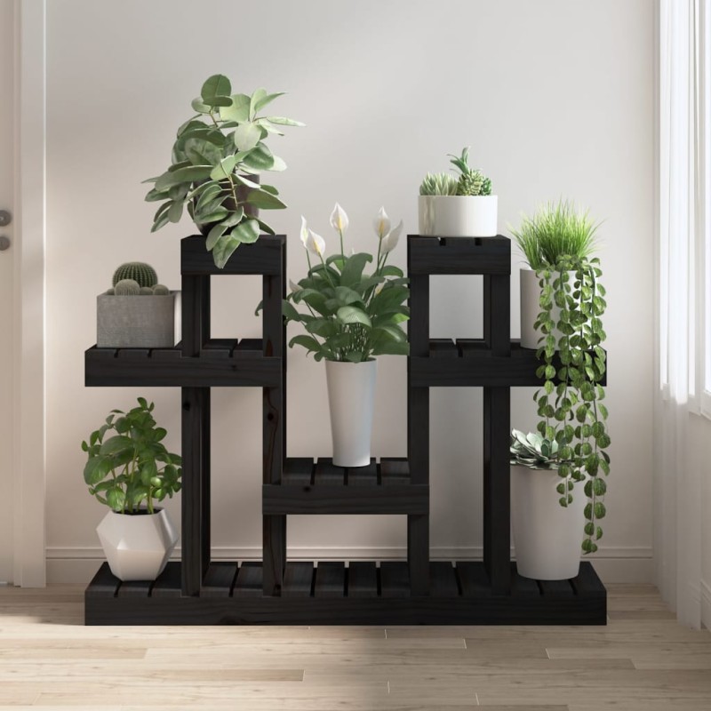 vidaXL Soporte para plantas madera maciza pino negro 104,5x25x77,5 cm vidaXL Soporte para plantas madera maciza pino negro 104,5x25x77,5 cm