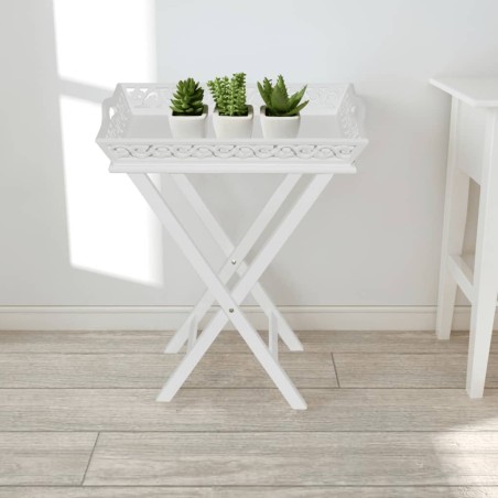 vidaXL Mesa auxiliar con bandeja blanca 
