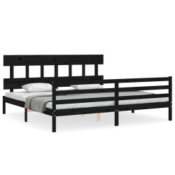vidaXL Estructura de cama con cabecero madera maciza negro 200x200 cm