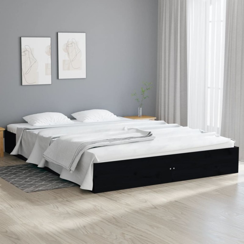 vidaXL Estructura de cama madera maciza negro 150x200 cm vidaXL Estructura de cama madera maciza negro 150x200 cm