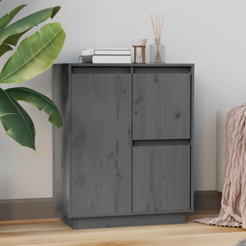 vidaXL Aparador de madera maciza de pino gris 60x34x75 cm vidaXL Aparador de madera maciza de pino gris 60x34x75 cm