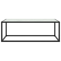 vidaXL Mesa de centro negra con vidrio de mármol blanco 100x50x35 cm