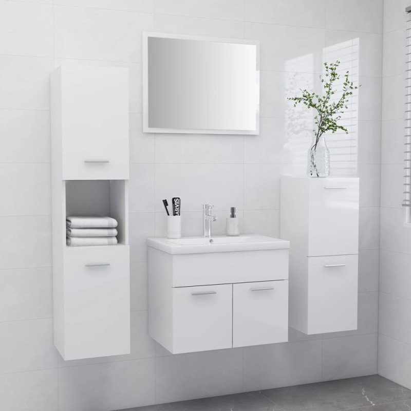 vidaXL Juego de muebles de baño madera de ingeniería blanco brillo vidaXL Juego de muebles de baño madera de ingeniería blanco brillo