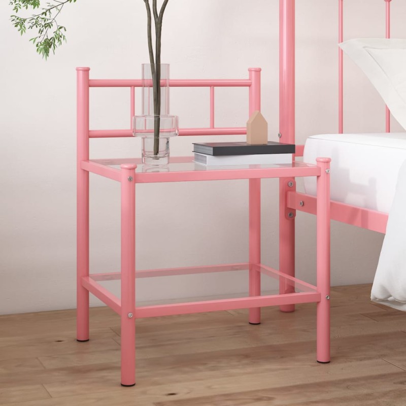 vidaXL Mesita de noche metal vidrio rosa y transparente 45x34,5x60,5cm vidaXL Mesita de noche metal vidrio rosa y transparente 45x34,5x60,5cm