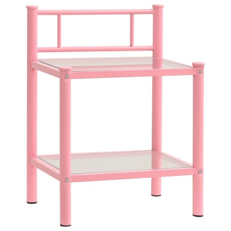 vidaXL Mesita de noche metal vidrio rosa y transparente 45x34,5x60,5cm