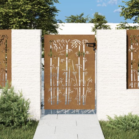 vidaXL Puerta de jardín acero corten diseño bambú 85x125 cm