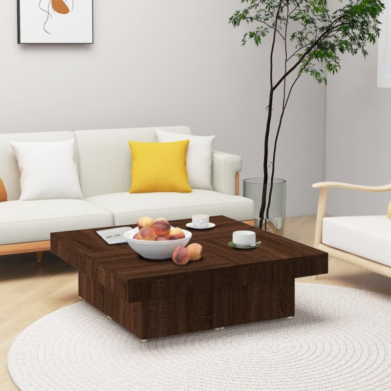 vidaXL Mesa de centro de madera contrachapada roble marrón 90x90x28 cm vidaXL Mesa de centro de madera contrachapada roble marrón 90x90x28 cm