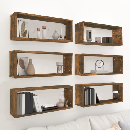vidaXL Estantes cúbicos de pared 6 uds madera roble ahumado 60x15x23cm
