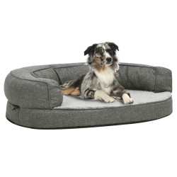 vidaXL Colchón de cama de perro ergonómico aspecto lino gris 75x53 cm