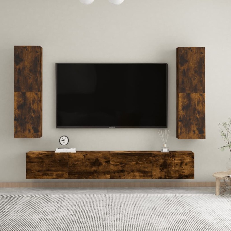 vidaXL Muebles TV de pared 2 uds color roble ahumado 30,5x30x110 cm vidaXL Muebles TV de pared 2 uds color roble ahumado 30,5x30x110 cm