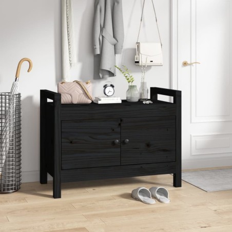 vidaXL Banco de recibidor madera maciza de pino negro 80x40x60 cm
