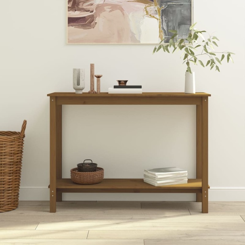 vidaXL Mesa consola de madera maciza de pino marrón miel 110x40x80 cm vidaXL Mesa consola de madera maciza de pino marrón miel 110x40x80 cm