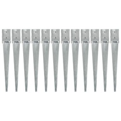 vidaXL Picas de tierra 12 uds acero galvanizado plateado 10x10x76 cm