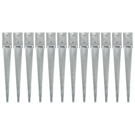 vidaXL Picas de tierra 12 uds acero galvanizado plateado 10x10x76 cm