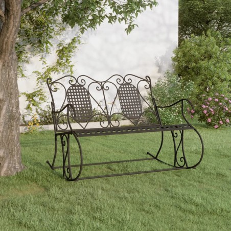 vidaXL Banco mecedor de jardín de dos plazas 113 cm acero negro