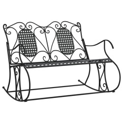 vidaXL Banco mecedor de jardín de dos plazas 113 cm acero negro