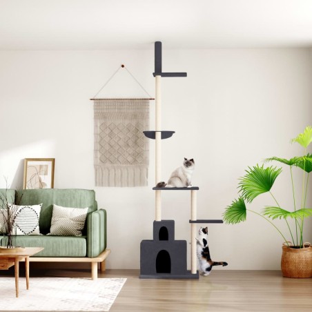 vidaXL Árbol rascador gatos suelo a techo gris oscuro 250,5-276,5 cm
