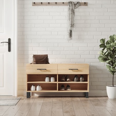 vidaXL Banco zapatero madera de ingeniería roble Sonoma 102x35x55 cm