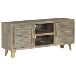 vidaXL Mueble TV de madera de mango maciza gris y latón 110x30x48 cm