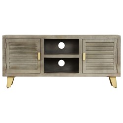 vidaXL Mueble TV de madera de mango maciza gris y latón 110x30x48 cm