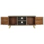 vidaXL Mueble TV de madera de mango maciza gris y latón 110x30x48 cm vidaXL Mueble TV de madera de mango maciza gris y latón 110x30x48 cm