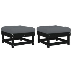 vidaXL Taburetes de jardín con cojines 2 uds madera maciza pino negro