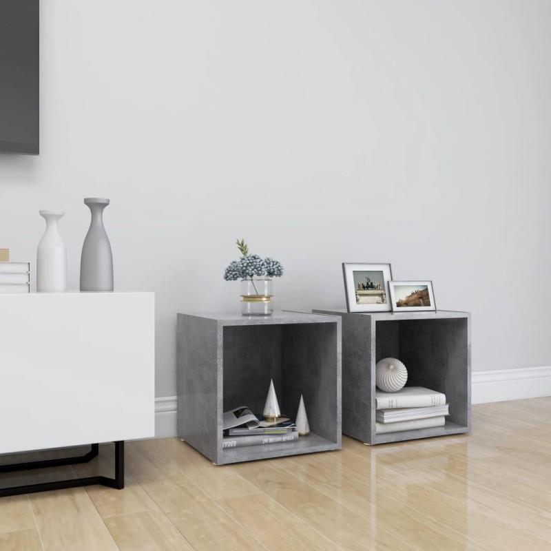 vidaXL Mueble de TV 2uds madera contrachapada gris hormigón 37x35x37cm vidaXL Mueble de TV 2uds madera contrachapada gris hormigón 37x35x37cm