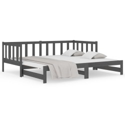 vidaXL Sofá cama extraíble madera maciza de pino gris 2x(90x190) cm