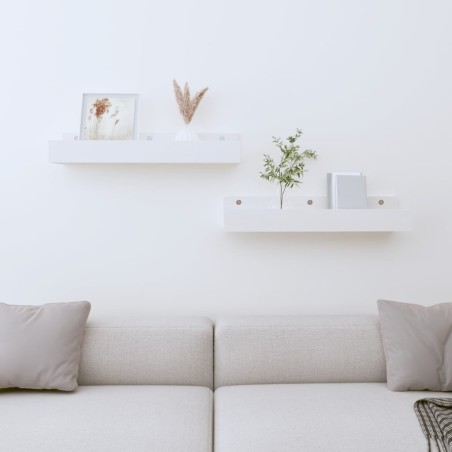 vidaXL Estantes de pared 2 uds madera maciza de pino blanco 50x12x9 cm