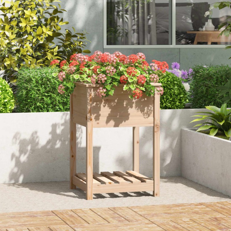 vidaXL Jardinera con estante de madera maciza de pino 54x54x81 cm