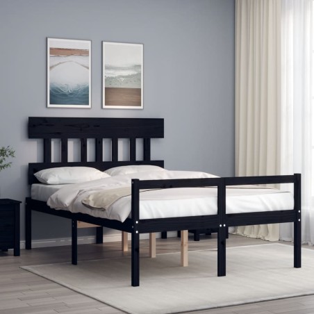 vidaXL Cama para personas mayores con cabecero madera maciza negro