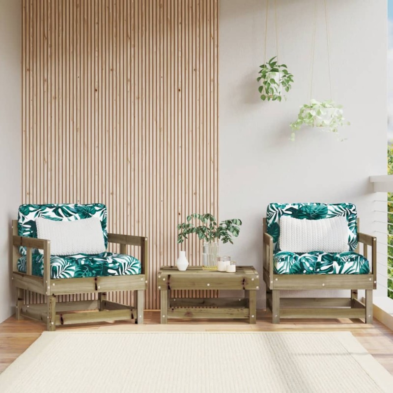 vidaXL Sillones de jardín con cojines 2 uds madera de pino impregnada